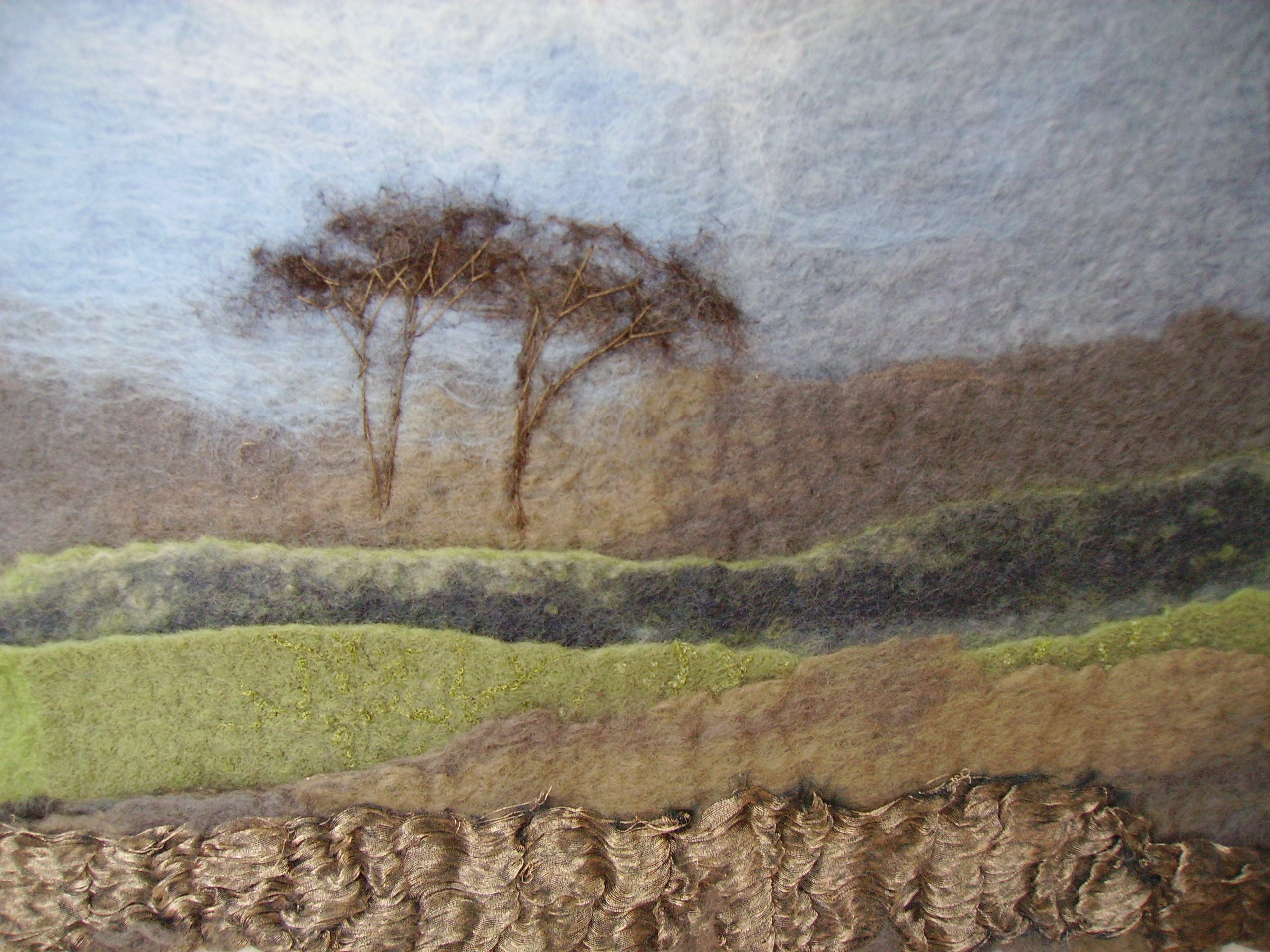 Brown Field Site - hand felted and manipulated embroidered wool