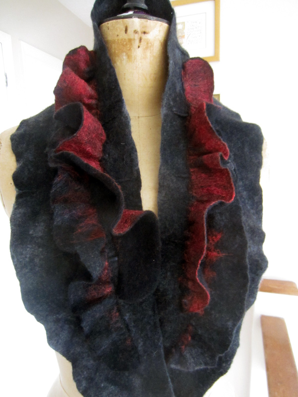 Collar neck piece. Felted wool with decorative tucks and frills.