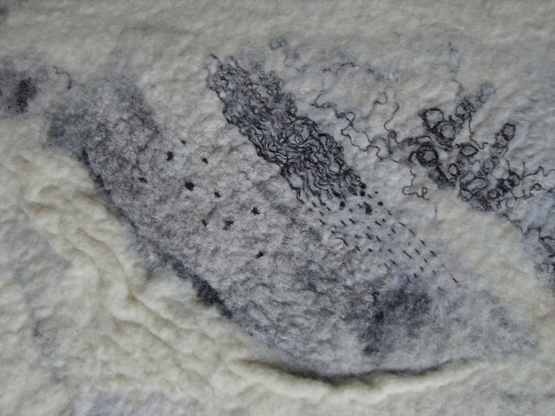 Footprint in the Snow - machine embroidery on felted silk chiffon