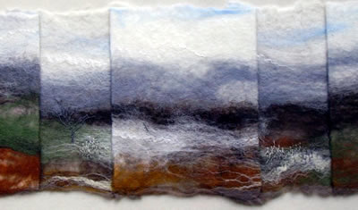 Folded Wolds - hand made felt landscape, folded and embroidered